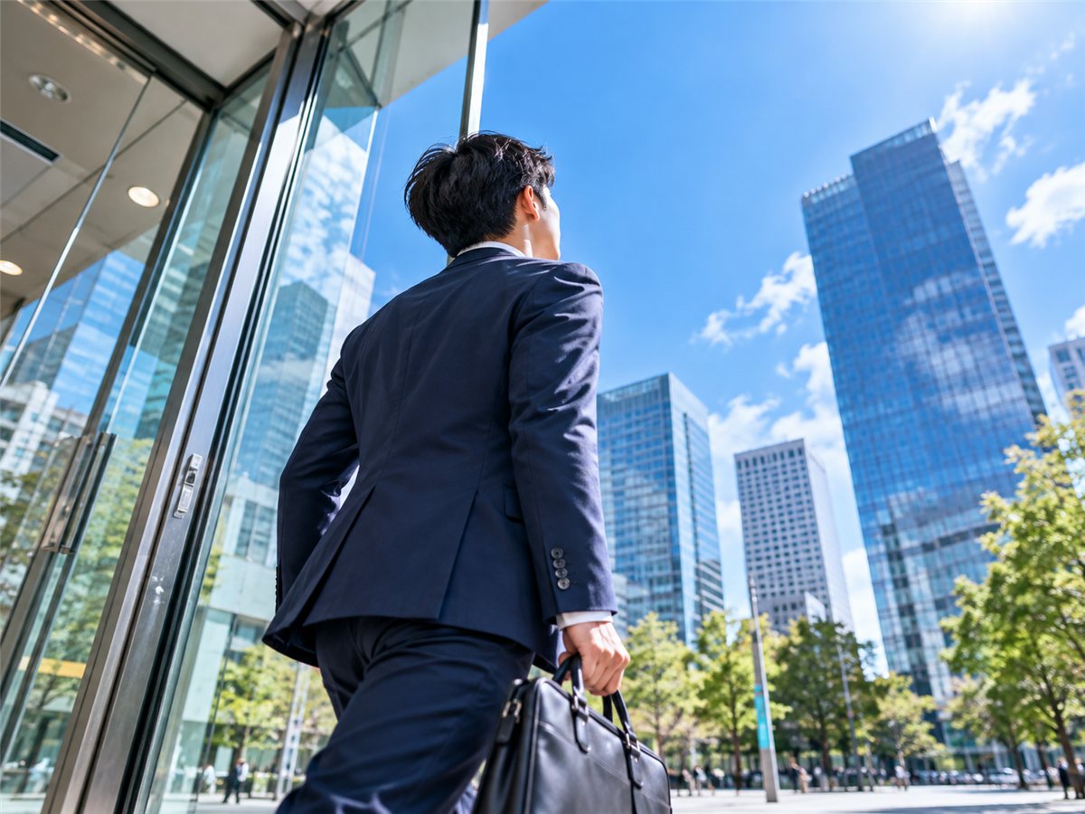商談を終えて空を見上げる新人営業