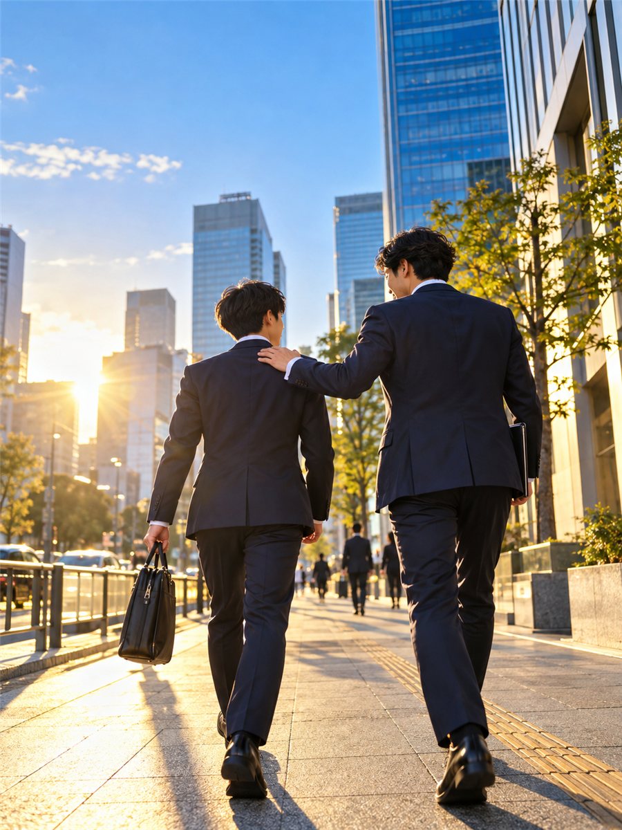 先輩と並んで歩く新人営業