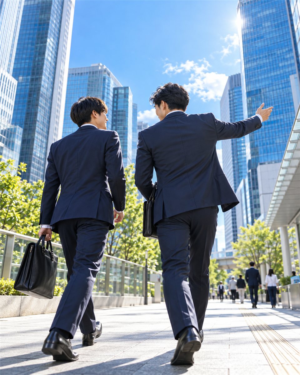 先輩と並んで訪問先へ向かう新人営業