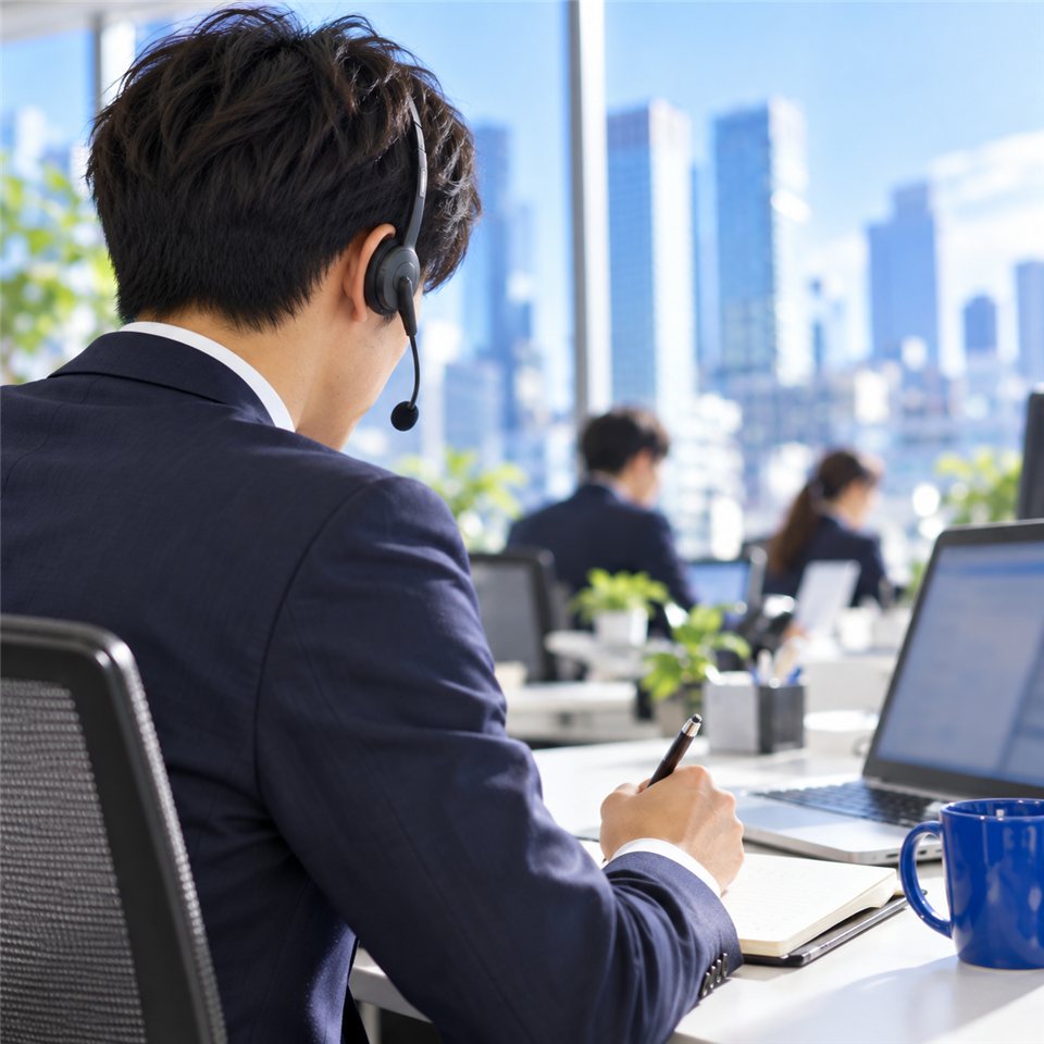 ヘッドセットで電話をかける新人営業