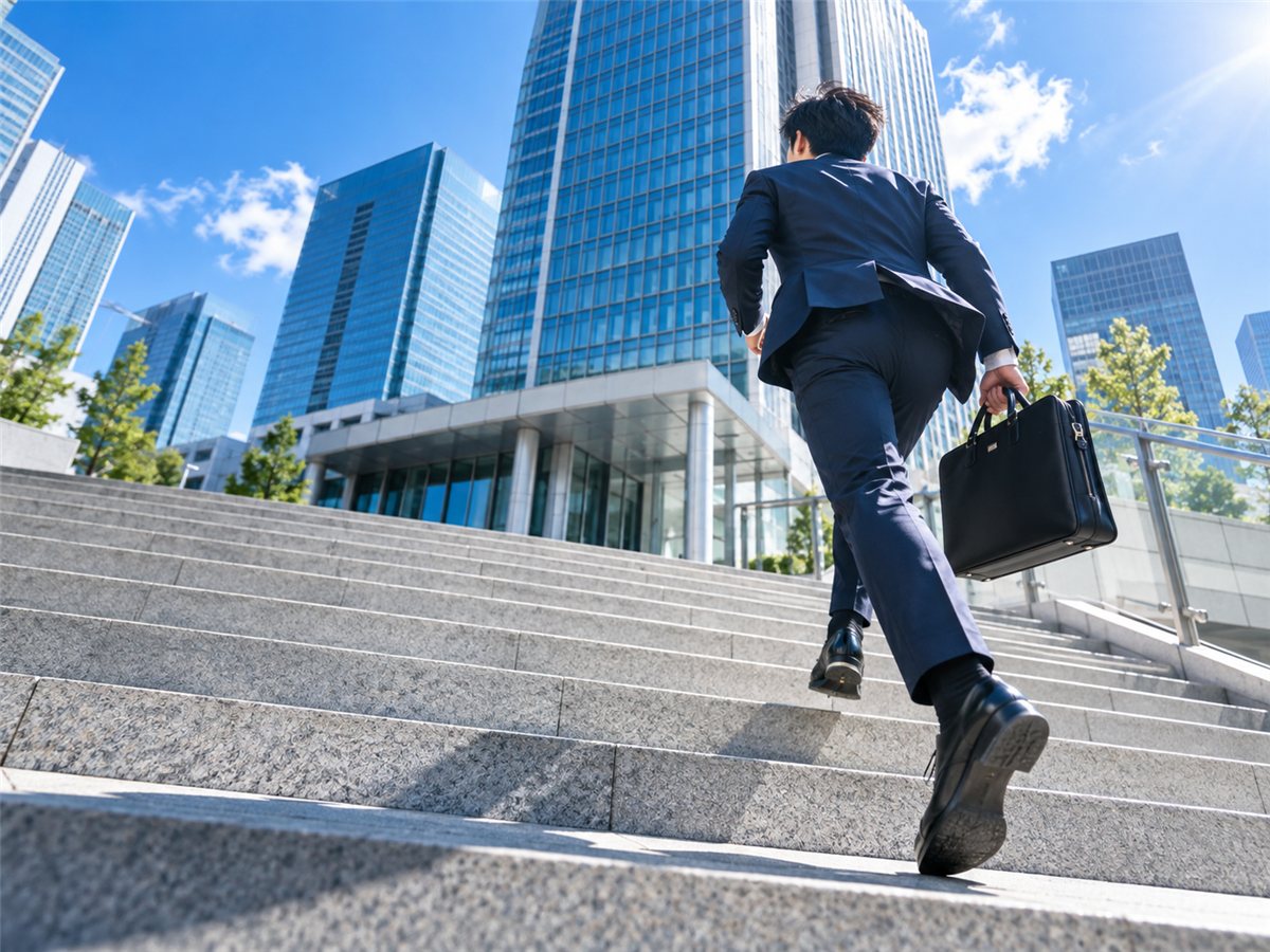 次の訪問先へ駆け出す新人営業